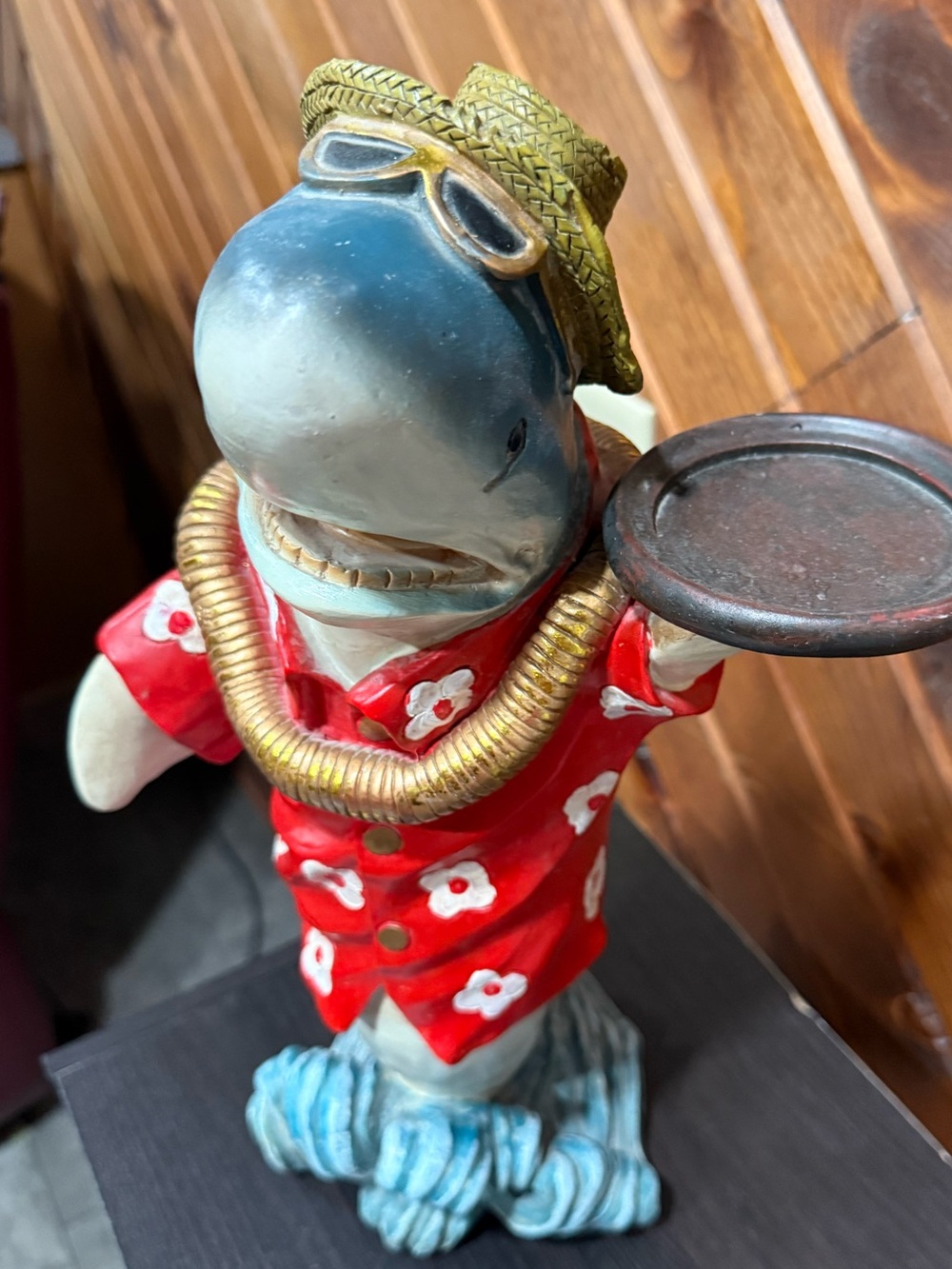 Tropical Tiki Shark Butler Statue w Tray 15.5" Hawaiian Decor⁠